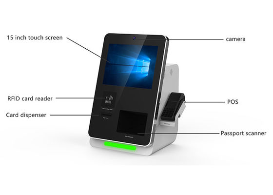 Kapalı self servis otel check-in ve RF kart vericili pasaport tarayıcı kiosku
